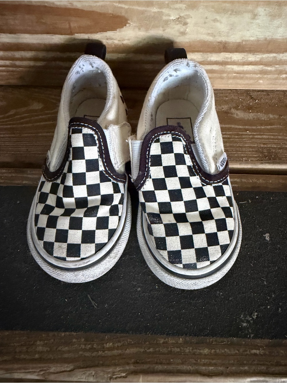 Vans Kids Checkerboard Slip-On Sneakers in Black and White